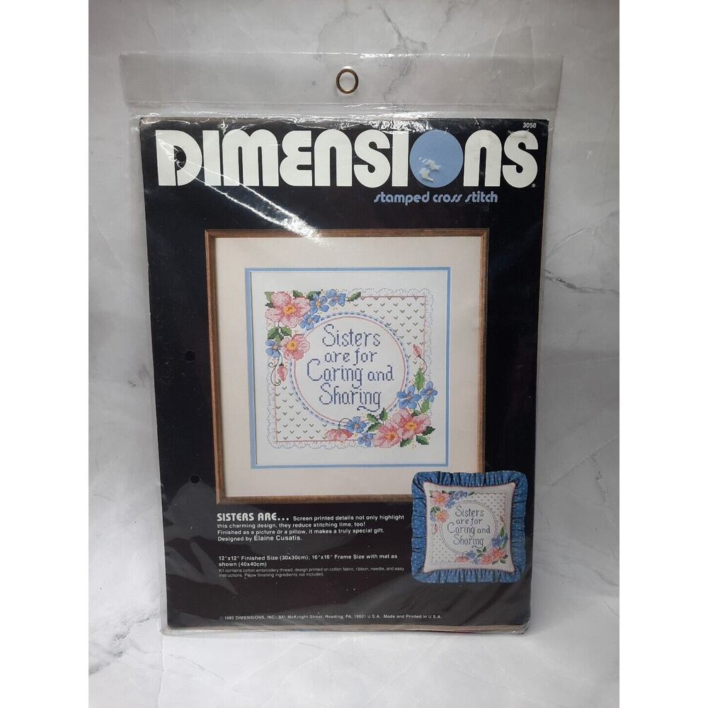 Dimensions Sisters Are Stamped Cross Stitch Kit 3050 Vtg 1985 Picture or Pillow